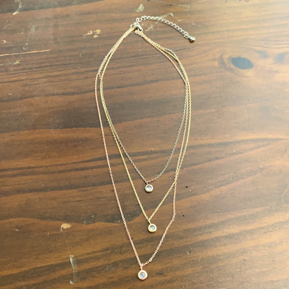 Tri-color choker necklace: Silver, gold, rose gold